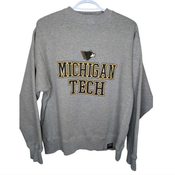J America Mega Crew Michigan Tech Logo Grey Crew Neck Medium Unisex - Picture 1 of 7